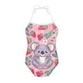 thumbnail image 1 of FOR U DESIGNS Koala Strawberry Halter Neck Swimwear for Girls Kawaii One Piece Sleeveless Bathing Suits Breathable Kids Off Shoulder Swimsuit Size 5-6 Years, 1 of 6