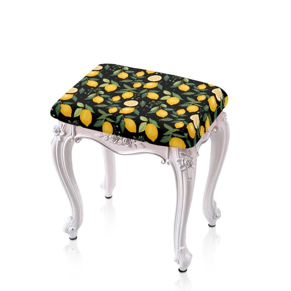 FOR U DESIGNS Lemon Black Pattern Stool Covers Rectangle 2 Pieces Elastic Counter Bar Stools Cover Stretch Bench Seat Protector Vanity Bench Cover for Barstools Coffee