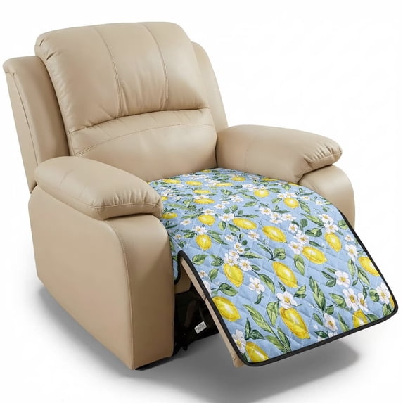 FOR U DESIGNS Lemon Flower Print Waterproof Recliner Chair Covers for Dogs, Non-Slip Reclining Seat Cover, Washable Furniture Protector for Living Room