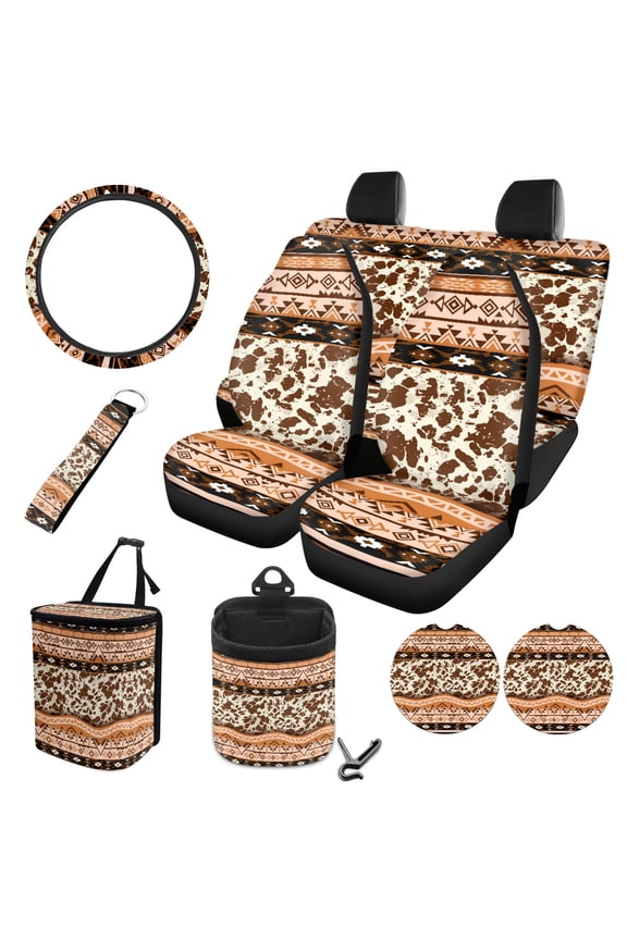 FOR U DESIGNS Leopard Pattern 10 Pack Car Seat Cover Full Sets Comfortable Car Seat Protector Steering Wheel Cover Vehicle Car Trash Can Air Vent Pouch Coaster Keychain Automobile Interior Sets