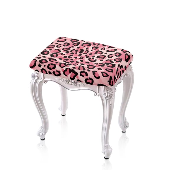 FOR U DESIGNS Leopard Pink Print Stool Covers Rectangle 2 pcs Breathable Bar Chairs Covers Anti-Slip Stool Upholstered Protector Slipcover with Elastic Band