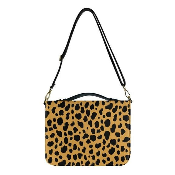 FOR U DESIGNS Leopard Print Bible Cover Case Reusable Sturdy Bible Protector Size Large Lightweight Bag Bible Protective Bag with Handle and Zippered Bible Book Carrying Case