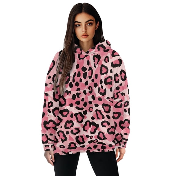 FOR U DESIGNS Leopard Print Hooded Sweatshirt Loose Casual Pullover Hoodies for Women Size M Oversized Hoodie for Women Activewear Cardigan Long Sleeve Tops Fall