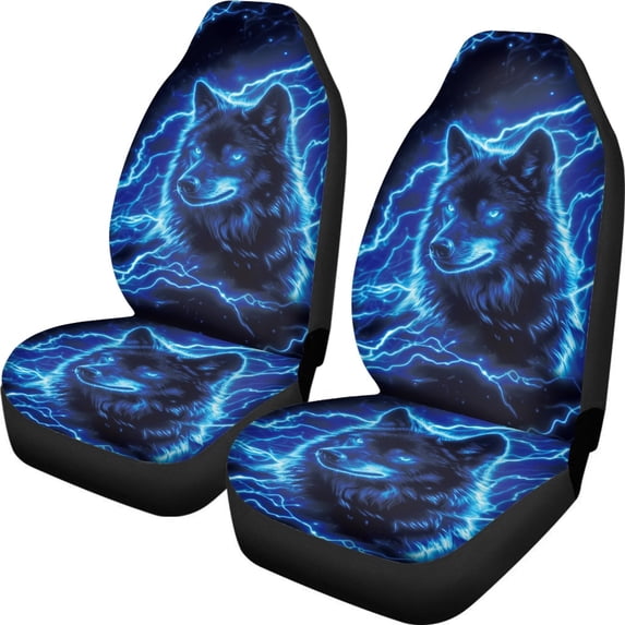 FOR U DESIGNS Lightning Wolf Pattern Car Front Seats Cover for Women Men Scratch-Resistant Car Bucket Seat Cover Auto Interior Accessories for SUV Truck Sedan-Pack of 2