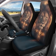 FOR U DESIGNS Lion Cross Print 2 Pcs Car Front Seat Covers Washable Driver Seat Cover with Backrest Scratch-Resistant Car Seat Protector Automotive Interior Accessories