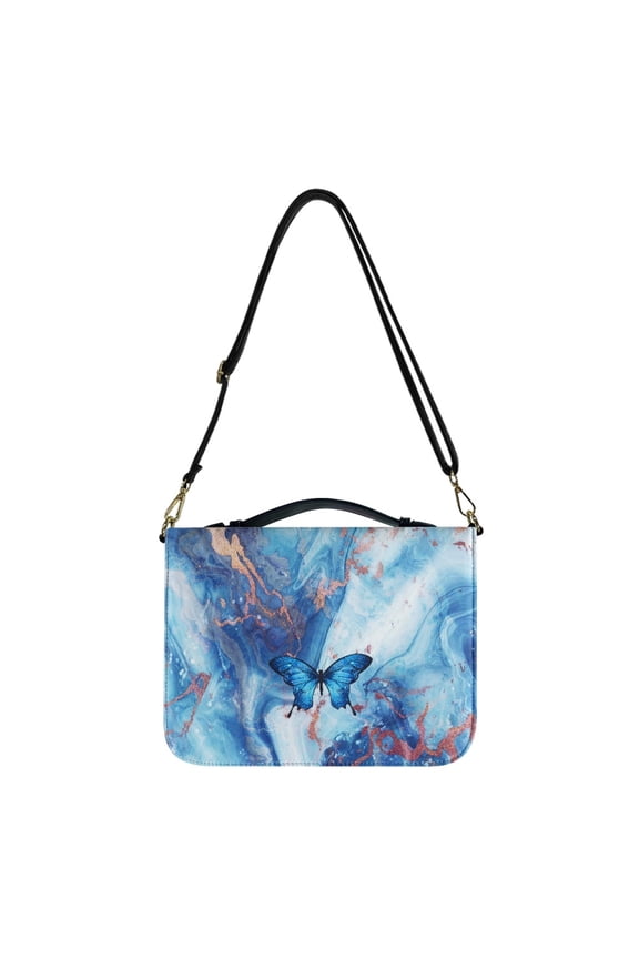 FOR U DESIGNS Marble Stripes Butterfly Bible Bag for Girls Size M Abrasion Leather Bible Study Bags and Totes for Women Waterproof Bible Carrying Bag for Men for Bible Study Religious