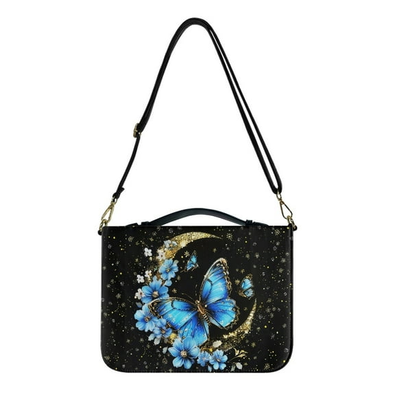 FOR U DESIGNS Moon Galaxy Bible Cover Case for Women Butterfly Floral Bible Cover PU with Shoulder Strap Bible Book Cover Carrying Case Size L Soft Bible Study Tote Bag Organizer for men