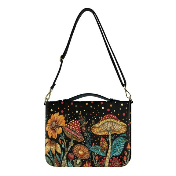 FOR U DESIGNS Mushroom Bible Cover Case with Shoulder Strap PU Bible Case Bag Book Carrying Case Size Medium Holistic Leather Bible Bags Personalized for Bible Study Religious
