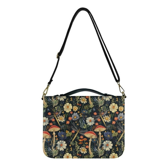 FOR U DESIGNS Mushroom Daisy Leather Bible Cover Case Size M Portable Bible Carrying Case with Handle and Strap Bible Book Cover Carrying Case Portable Bible Bags for Women Organizer Tote