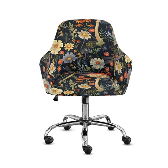 FOR U DESIGNS Mushroom Daisy Pattern Dining Chair Slipcovers Breathable Leisure Arm Chair Protector Modern Curved Back Armrests Chairs Cover for Computer Vanity Chairs