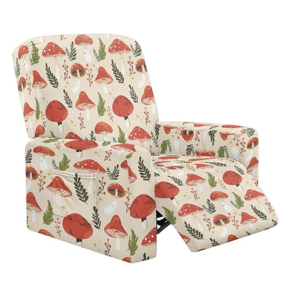 FOR U DESIGNS Mushroom Leaf Pattern Recliner Chair Covers with Arms, Wear-Resistan Recliner Armchair Covers Polyester Reclining Slipcovers with Elastic Bottom