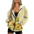 thumbnail image 1 of FOR U DESIGNS Note Sunflower Zipper Hoodies for Women Long Oversized Hooded Cardigan Size L Long Sleeve Sweatshirt for Women Down-Shoulder Collar Hoodie with Pockets, 1 of 7