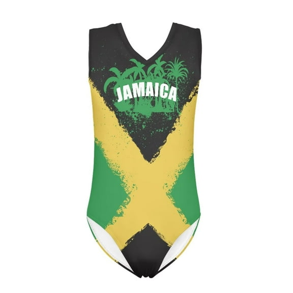 FOR U DESIGNS Novelty V Neck Bathing Suit for Beach Swimming Coconut Tree Kids Swimsuits for Girls Jamaican Flag One-Piece Summer Beach Outfit Size 13-14