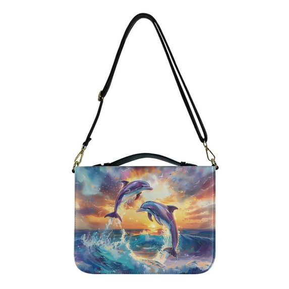 FOR U DESIGNS Ocean Dolphins Bible Bags for Women Tote Portable Sturdy Leather Bible Cover Size Medium Holistic Leather Bible Bags Personalized Multifunctional Bible Book Carrying Case