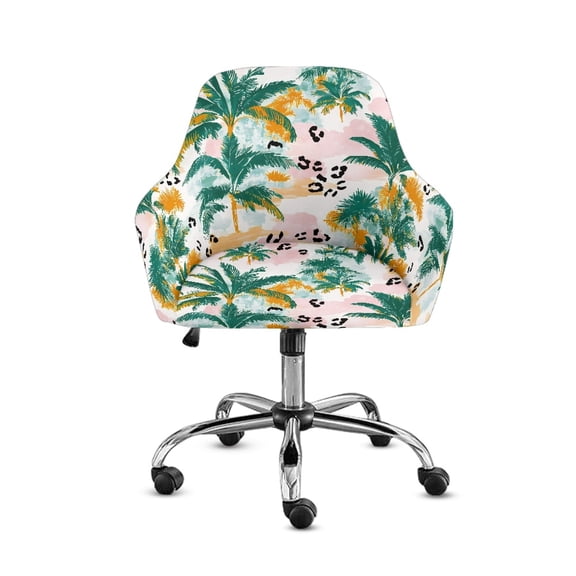 FOR U DESIGNS Palm Tree Leopard Print Dining Chair Cover Anti-Slip Curved Back Chair Cover Mid Back Wide Seat Accent Chairs Slipcover Home Decor Accessories