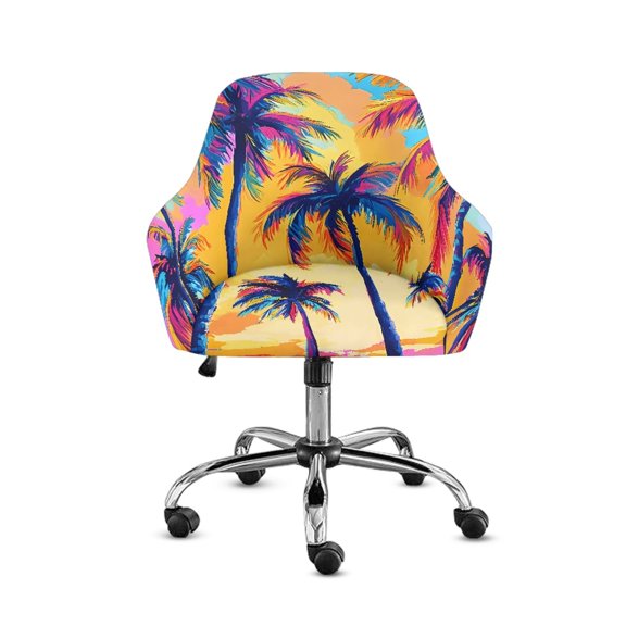 FOR U DESIGNS Palm Tree Pattern Dining Chair Slipcovers Stretch Vanity Arm Chair Cover Mid Back Wide Seat Accent Chairs Covers for Vanity Living Room Bedroom