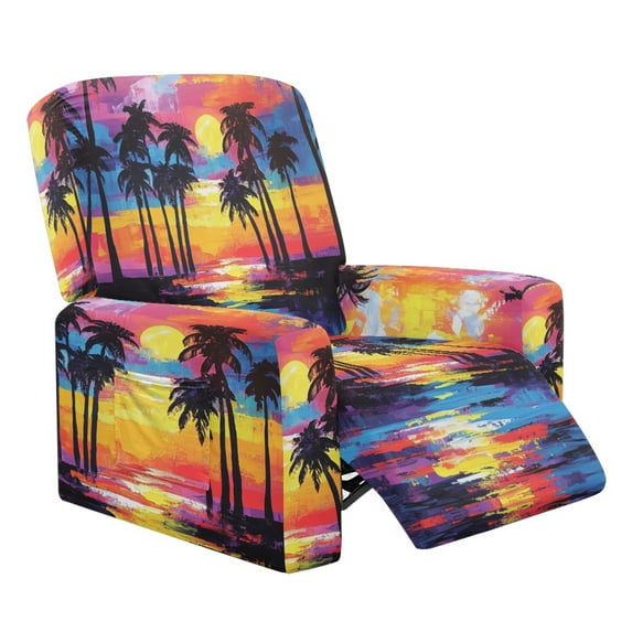 FOR U DESIGNS Palm Tree Pattern Recliner Chair Covers 4-Pieces Comfortable Chair Covers for Living Room Anti-Dust Furniture Protector Home Decor Accessories