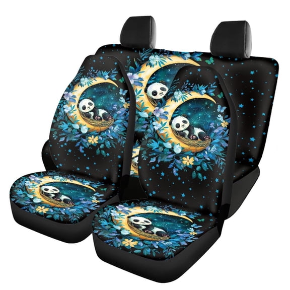 FOR U DESIGNS Panda Leaf Moon Star Print Car Seat Covers Full Set Washable Car Seat Cushion Wear-Resistan Driver Seat Cover Split Bench Rear Seat Universal Fit for Suvs Vans Trucks
