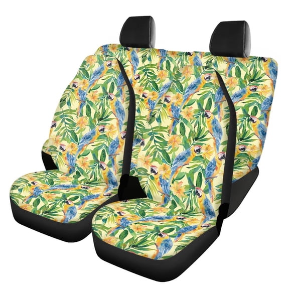 FOR U DESIGNS Parrot Leaf Print Car Seat Cover 4 Pieces Wear-Resistan Vehicle Seat Protectors Washable Split Bench Rear Seat Fits for Most Auto SUVs Trucks Vans