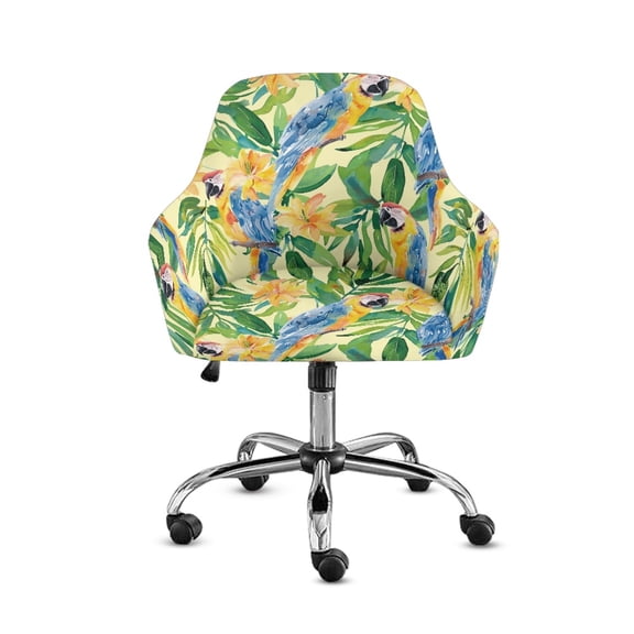 FOR U DESIGNS Parrot Leaf Print Dining Chair Slipcovers Anti-Slip Office Chair Covers with Armrest, Mid-Back Office Desk Chairs Slipcovers Furniture Protector