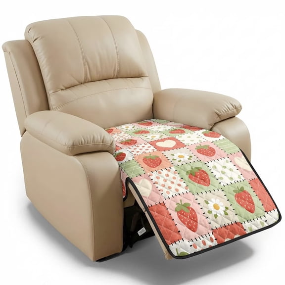 FOR U DESIGNS Patchwork Strawberry Floral Dot Print Recliner Chair Covers Waterproof Non-Slip Reclining Seat Cover, Machine Washable Reclining Sofa Slipcover Dustproof Furniture Protector for Dogs
