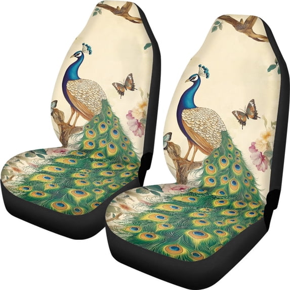 FOR U DESIGNS Peacock Butterfly Pattern Car Seat Covers Elastic Auto Cushion Cover Car Interior Decoration Bucket Seat Cover, Suv Truck Seat Cover Universal Fit, Pack of 2