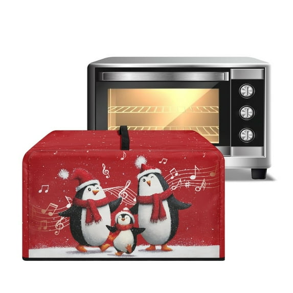 FOR U DESIGNS Penguin Music Note Pattern Microwave Oven Cover Foldable Machine Protector Decorative Dustproof Protections for Toaster Oven Christmas Decoration Accessories-S