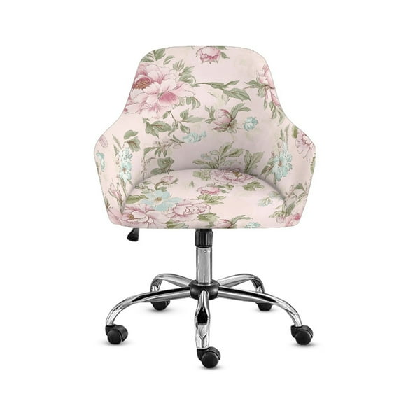 FOR U DESIGNS Peony Print Dining Chair Cover with Armrest, Washable Office Chair Slipcovers Swivel Armchair Accent Protector for Vanity Living Room Bedroom