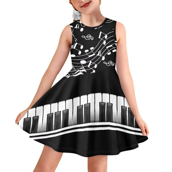 FOR U DESIGNS Piano Notes Girls Sleeveless Party Dress Size 5-6 Years Casual Short Playwears Soft Knee Length Skater Dresses Stylish Special Occasion Dresses