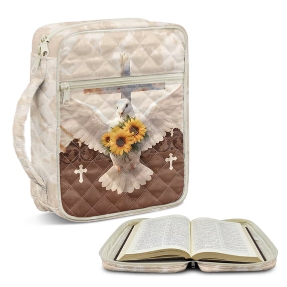 FOR U DESIGNS Pigeon Sunflower Cross Pattern Bible Cover for Women Men Large Capacity Church Bag Bible Protective Lightweight Bible Carrier Bag Christian Bible Accessories