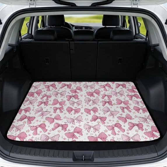 FOR U DESIGNS Pink Bow Heart Star Print Car Trunk Mat Heavy Duty Non-Slip Cargo Liner All Weather Dustproof Durable Rear Trunk Protection for Most Car Models