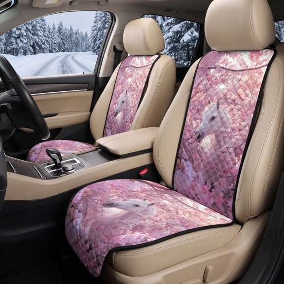 FOR U DESIGNS Pink Flower Horse Print Car Seat Covers Front Seat Protector Universal Fit Car Seat Protector for Cars Vans SUVs Trucks, Non-Slip, Quilted, Washable
