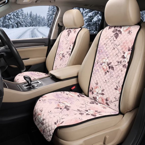 FOR U DESIGNS Pink Flower Print Universal Car Seat Covers for Front Seat 2 Pcs Non-Slip, Easy to Clean, Airbag Compatible, Quilted Automotive Seat Protector for Cars Trucks SUVs