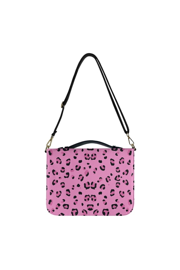 FOR U DESIGNS Pink Leopard Print Bible Case for Men Reusable Bible Case with Shoulder Strap for Women Size XL Leather Bible Cover with Adjustable Strap Bible Case Carrying Book Case