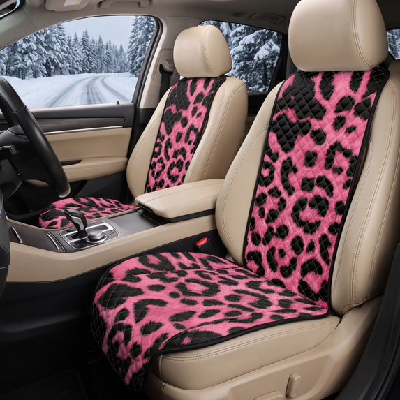 FOR U DESIGNS Pink Leopard Print Polyester Car Front Seat Cover Universal Fit Car Seat Protectors Fits Most Truck Van SUVs, Breathable, Washable Car Accessories with Buckle & Metal Hooks