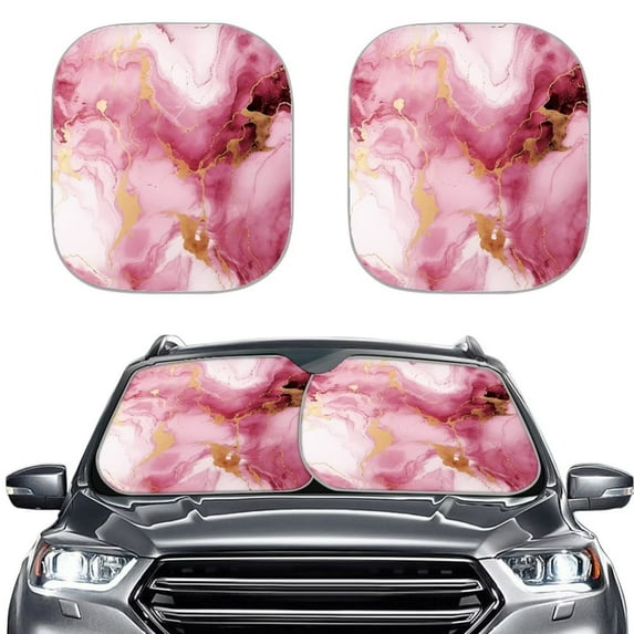 FOR U DESIGNS Pink Marble Print Car Sun Shade 2 Packs Foldable Windshield Sunshade for Car SUV Truck Universal Auto Accessories Keep Vehicle Cool Glare Max UV Rays