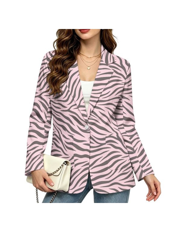 FOR U DESIGNS Pink Zebra Stripe Print Womens Blazer Business Casual Jackets Long Sleeve, Open Front, Office Work, Trendy Casual, Notched Lapel, 2026 Fall Winter Outfits for Business Daily