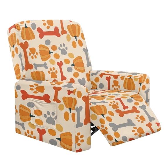 FOR U DESIGNS Pumpkin Dog Paw Bone Print Recliner Chair Covers Stretch Recliner Armchair Protector 4-Pieces Breathable Slip Covers for Sofas Couches with Elastic Bottom