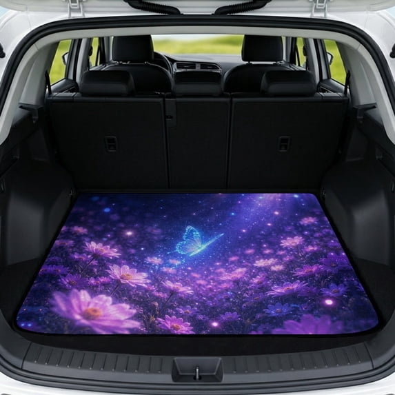 FOR U DESIGNS Purple Galaxy Butterfly Daisy Print Trunk Cargo Liner for Camping Hiking Non-Slip Car Trunk Mat All Weather Durable Rear Protection for SUVs Truck Van Sedan