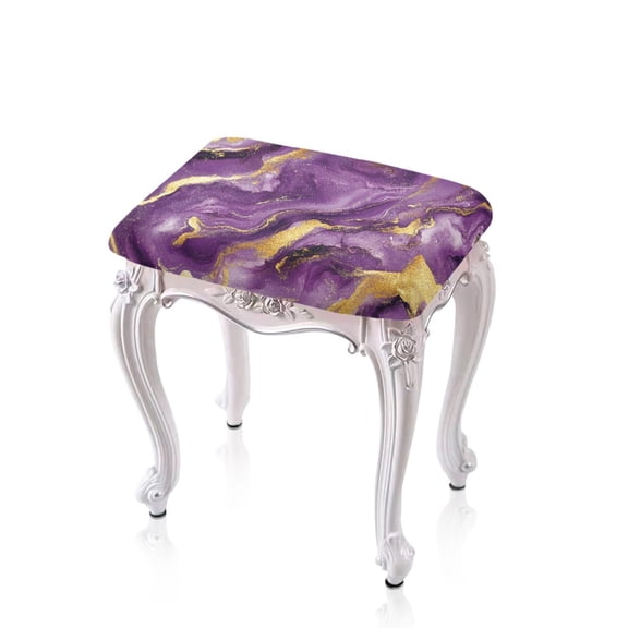 FOR U DESIGNS Purple Gold Marble Pattern Stool Covers Rectangle Washable Counter Bar Stools Cover Anti-Slip High Chair Cover Vanity Stool Cover for Kitchen Counter, Pack of 2