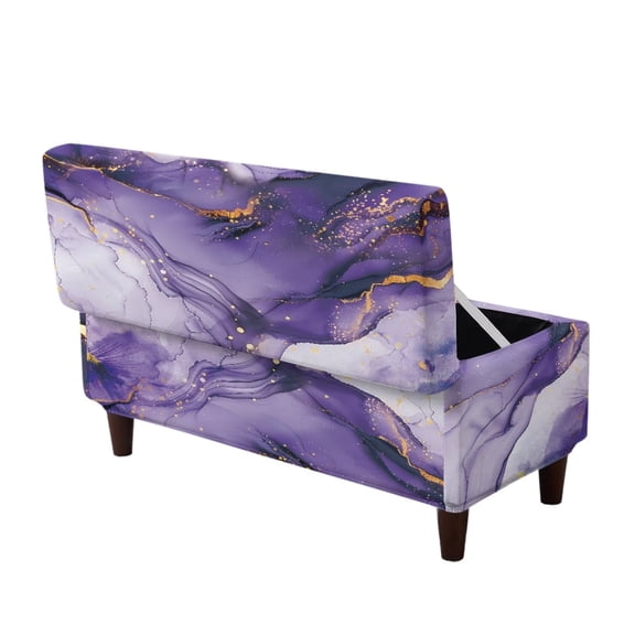 FOR U DESIGNS Purple Marble Print Stretch Ottoman Cover for Flip-Top Storage Stool, Washable Footstool Slipcover with Elastic Bottom Stretch Stool Protector Non-Slip Furniture Slipcover for Bedroom