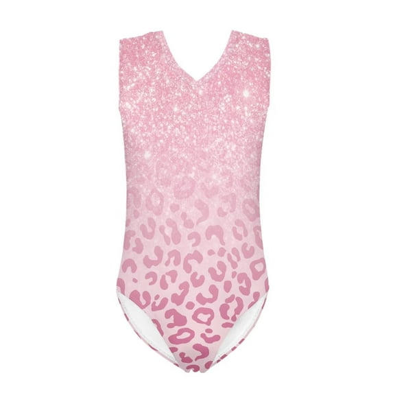 FOR U DESIGNS Quick Dry Girl Swimwear 3-4 Years Old One Piece Bathing Suit Pink Leopard Print V Neck Tank Leotard Fashion Sleeveless Rash Guard Swimsuit