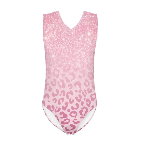 FOR U DESIGNS Quick Dry Girl Swimwear 7-8 Years Old One Piece Bathing Suit Pink Leopard Print V Neck Tank Leotard Fashion Sleeveless Rash Guard Swimsuit