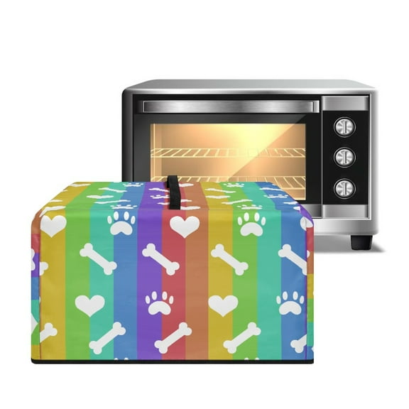 FOR U DESIGNS Rainbow Dog Paw Bone Pattern Microwave Oven Dust Cover Stain Resistant Shield for Countertop Appliances Washable Machine Protector Decorative with Top Handle-S