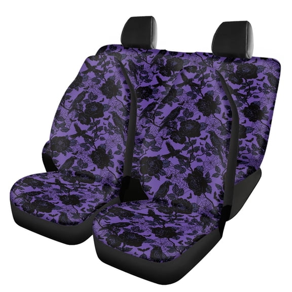 FOR U DESIGNS Raven Rose Print Car Seat Covers Full Set Scratch-Resistant Front and Rear Split Bench for Cars Breathable Automotive Accessories for Auto Trucks Van SUV