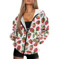 thumbnail image 1 of FOR U DESIGNS Red Strawberry Hoodie Jacket for Women with Zipper Oversized Hoodies Size XS Lightweight Hooded Zip Up Sweatshirt Women Down-Shoulder Collar Sportswear, 1 of 7