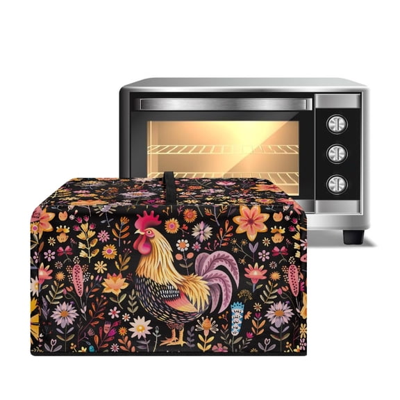 FOR U DESIGNS Rooster Chciken Flower Print Microwave Oven Dust Cover Dustproof Small Appliance Covers All-Season Microwave Oven Grill Covers Protector Home Decoration Accessories-L