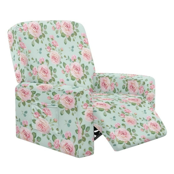 FOR U DESIGNS Rose Green Pattern Recliner Chair Covers Stretch Lazy Boy Recliner Covers Protector with Armrest, Reusable Reclining Slipcovers with Storage Pocket