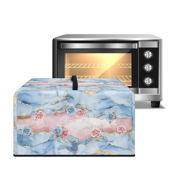 FOR U DESIGNS Rose Pink Blue Marble Pattern Microwave Oven Cover Foldable Small Appliance Covers Dustproof Shield For Countertop Appliances Home Decoration Accessories-S