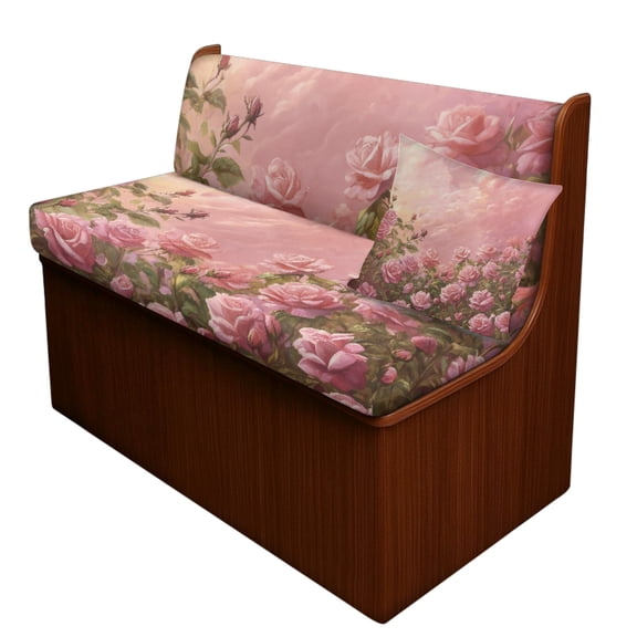 FOR U DESIGNS Rose Pink Pattern 3 Pieces RV Dinette Cushion Covers with Pillowcase, Washable Camper Cushion Slipcovers Replacement Sofa Cushions Slipcovers for Travel Trailer Couch